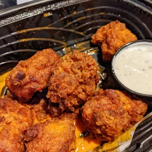 Medium, boneless wings with blue cheese.