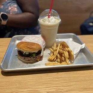 Original Fatburger and Vanilla shake with skinny fries