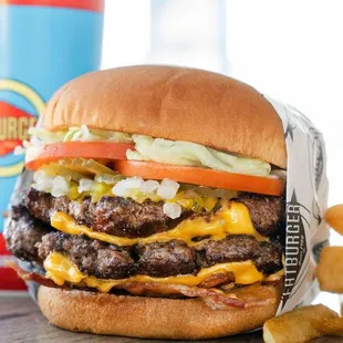 a hamburger and fries