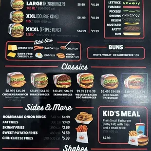 the menu for the fatburger burger