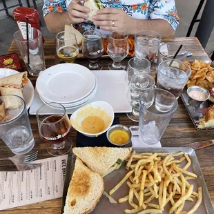 No room to move. Appetizer plates and empty glasses stayed on the table for the duration of our meal. No refills.