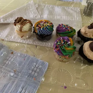 From left to right; salted caramel, chocolate, vanilla, and buckeye