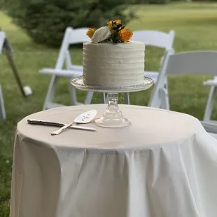 Red velvet and buttercream wedding cake.