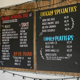 a menu on the wall