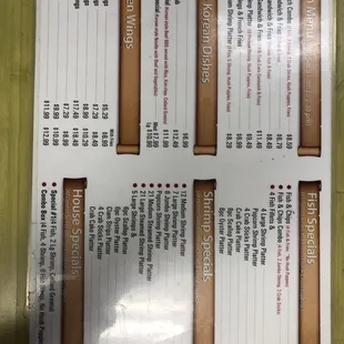 the menu for the restaurant