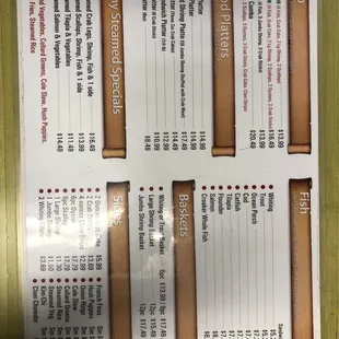 the menu for the restaurant