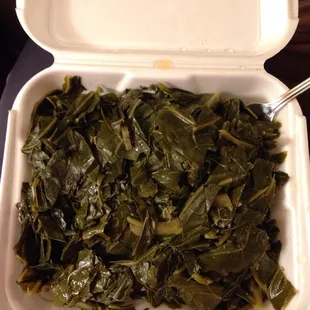 Collard greens are delicious! No meat.