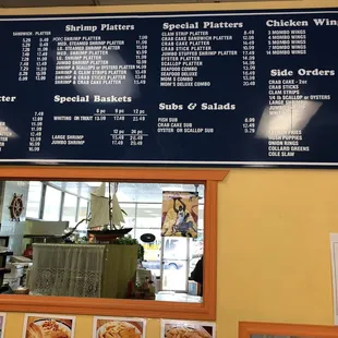 the menu for the restaurant