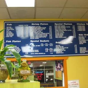 the menuboard (behind the front counter)