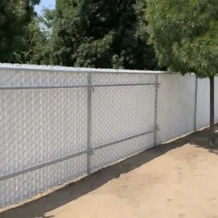White Privacy Chainlink fence in backyard.