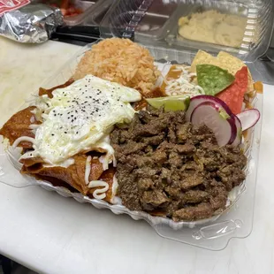 Chilaquiles Rojos with Asada