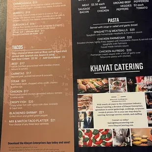 the menu and prices