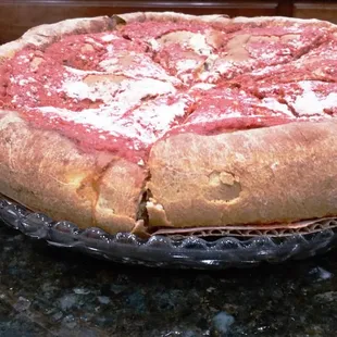 Stuffed Pizza SMOG (Sausage, Mushrooms, Onion, Green Peppers)