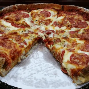 Deep Dish Pepperoni Pizza minus 1 slice