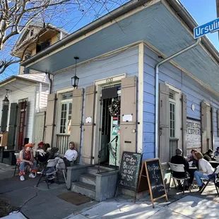people eating outside