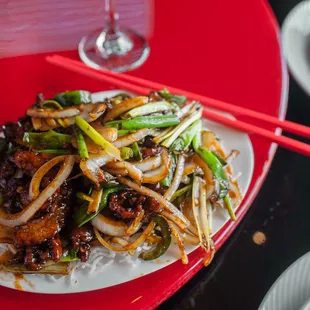 Mongolian Beef: with jalapeño peppers and green onions
