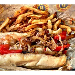 ItalianSausage(grilled onions &amp;red peppers) &amp;FreshCut Fries! Fatso&apos;s Last Stand.Chicago IL  Burgers HotDogs Chickens Italian Beef etc. Cool!