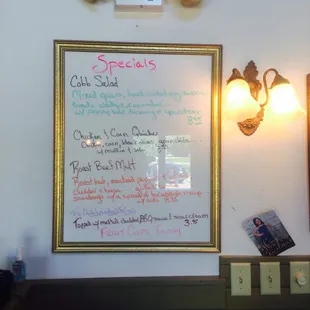 a menu on the wall