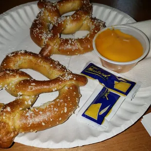 Two freeze and thaw pretzles and canned cheese sauce