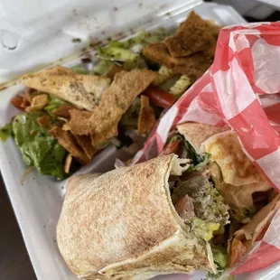 Falafel Wrap on Lebanese Bread Fattoush - Famous Lebanese Salad