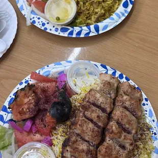 Biriyani (on top) and chicken kebabs (#20)