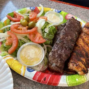 Beef &amp; chicken kebabs with salad/bread