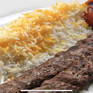 Beef kebab with rice