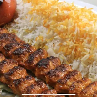 Chicken kebab with rice