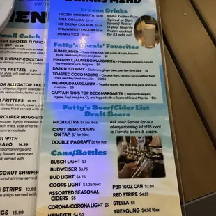Bar menu