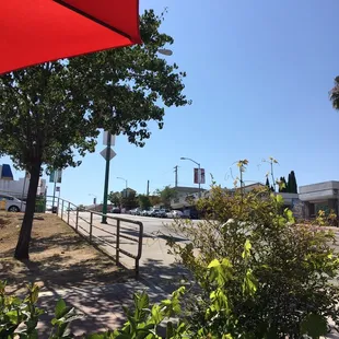 the view of the street from the patio