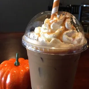 White chocolate pumpkin latte with coconut milk