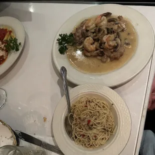 I think the name was Veal San Bernedetto but I can't remember. It was a special. Veal, shrimp, mushrooms, pine nuts