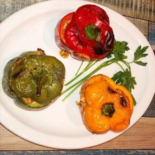 a plate of stuffed peppers