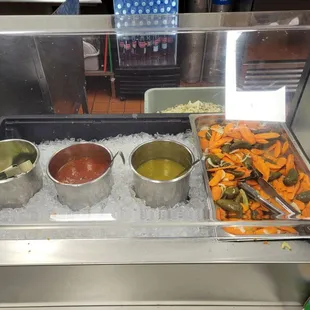 Salsas and pickled carrots
