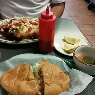 Torta de asada and enchiladas con pollo