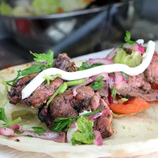 Chicken Kabob Pita wrap, (before wrapped)
