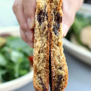 Inside of Tahini Chocolate Chip Cookie ($4.00) - good. Very sesame-y with a lot of chocolate. Huge portion.