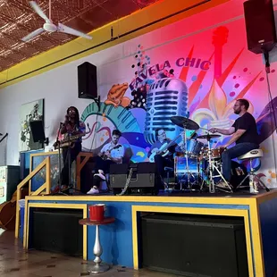 a band playing on stage
