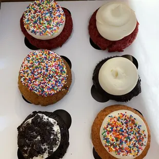 a dozen cupcakes in a box