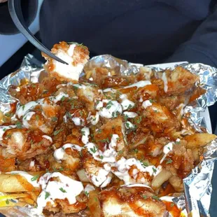 Crispy chicken cheese fries