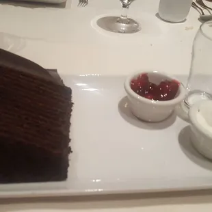 23 layer chocolate cake as served. Awesome and shareable