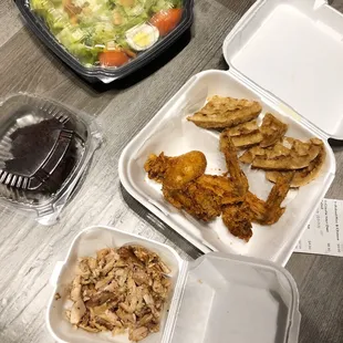 a variety of food items on a table