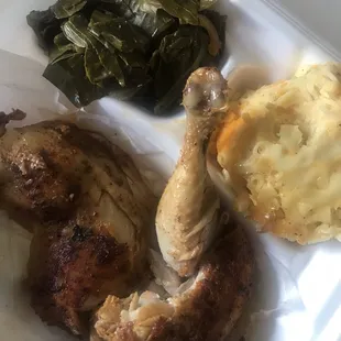 Soul Food Platter - baked chicken with mac n cheese and collard greens (also took a couple of bites of this before the pic)