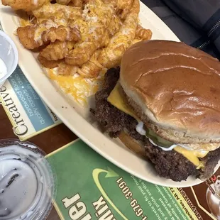 Cheeseburger and cheese fries