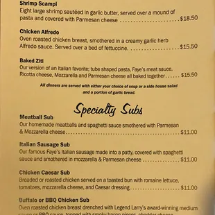 Fresh dinners and specialty sub sandwiches.