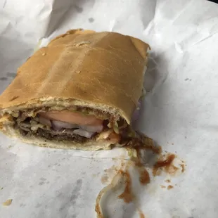 a half eaten sandwich