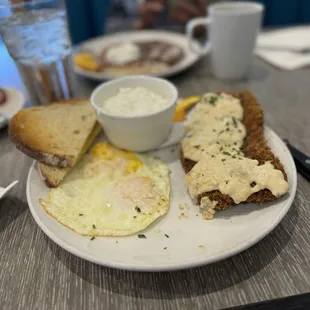 Chicken fried steak and eggs