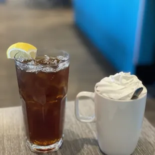 Iced tea and hot chocolate