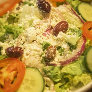 Greek Salad with Dressing on a Side.