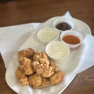 Boneless Wings with Ranch or Blue Cheese on a Side.